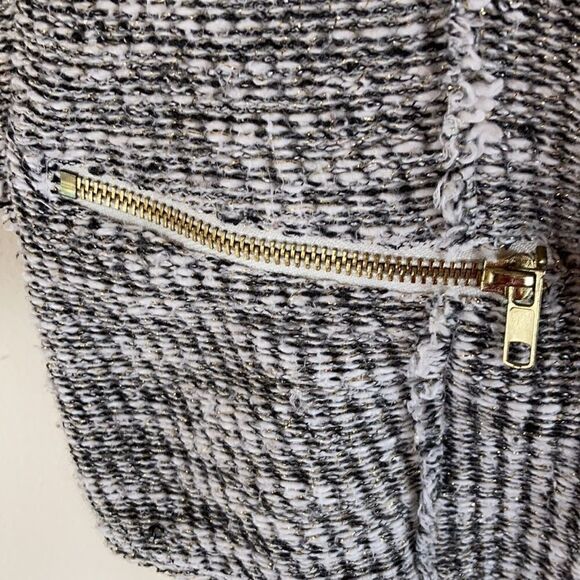 ANTHROPOLOGY Cottonaire fringe snap jacket zippered pockets Black cream Small - Picture 7 of 15